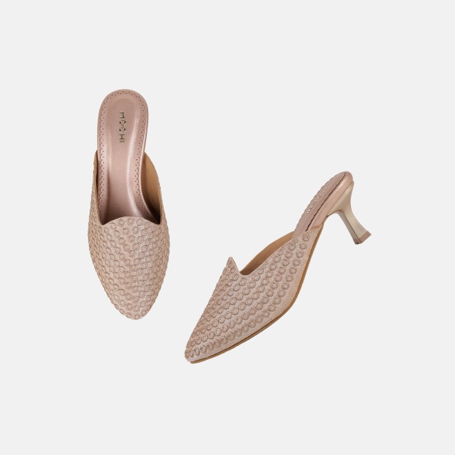 Mochi Women Peach Ethnic Slip Ons (SKU: 31-1304-80-37)