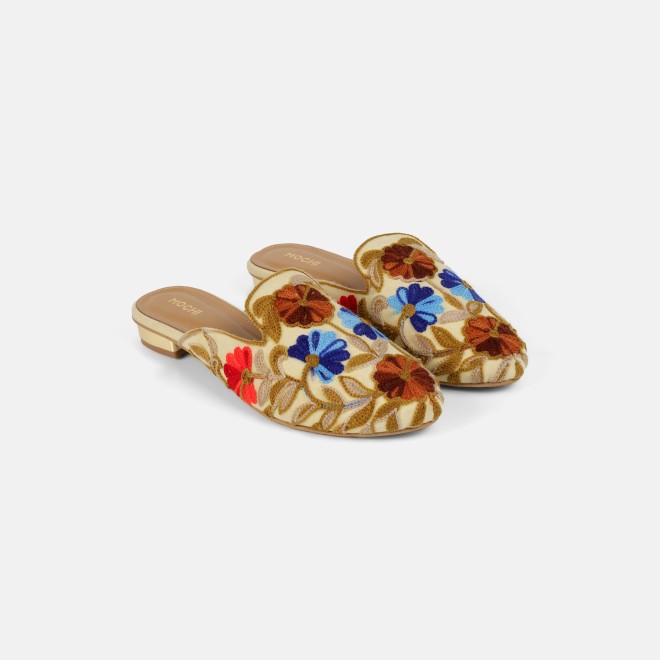 Mochi Women Beige Ethnic Slip Ons (SKU: 31-1337-20-36)