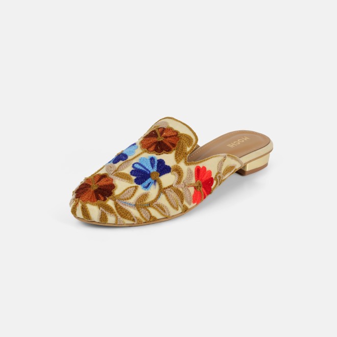 Mochi Women Beige Ethnic Slip Ons (SKU: 31-1337-20-36)