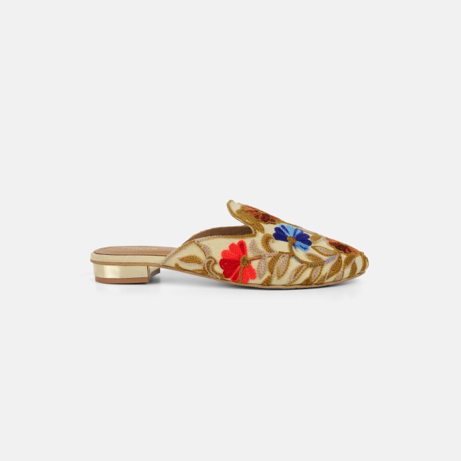Mochi Women Beige Ethnic Slip Ons (SKU: 31-1337-20-36)