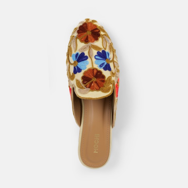 Mochi Women Beige Ethnic Slip Ons (SKU: 31-1337-20-36)