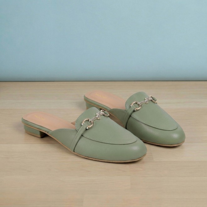 Mochi Women Green Formal Slip Ons