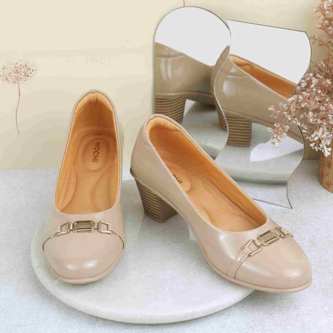 Mochi Women Beige Formal Slip-Ons (SKU: 31-336-20-39)