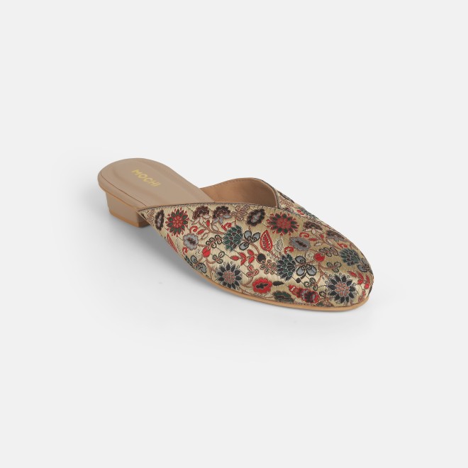 Mochi Women Beige Ethnic Slip Ons