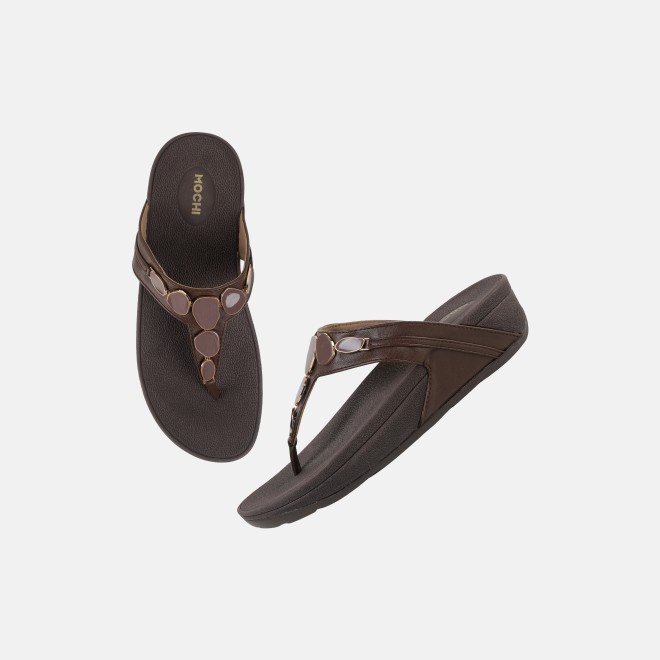 Mochi Women Brown Casual Slippers (SKU: 32-1090-12-36)
