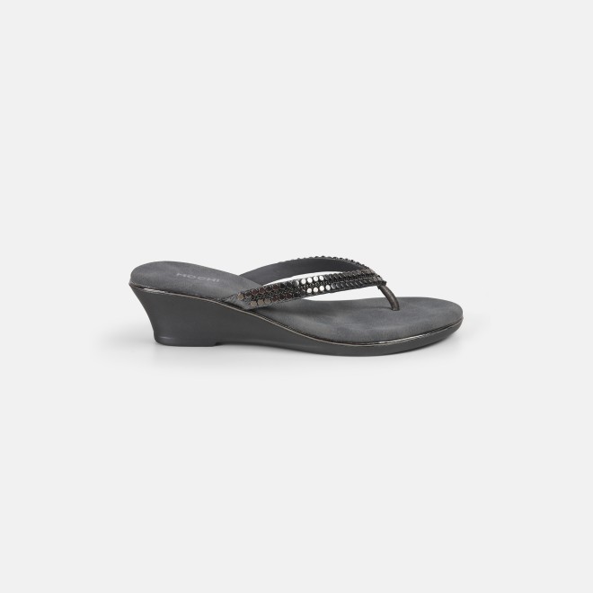 Mochi Women Gun-Metal Casual Slippers (SKU: 32-1167-29-36)