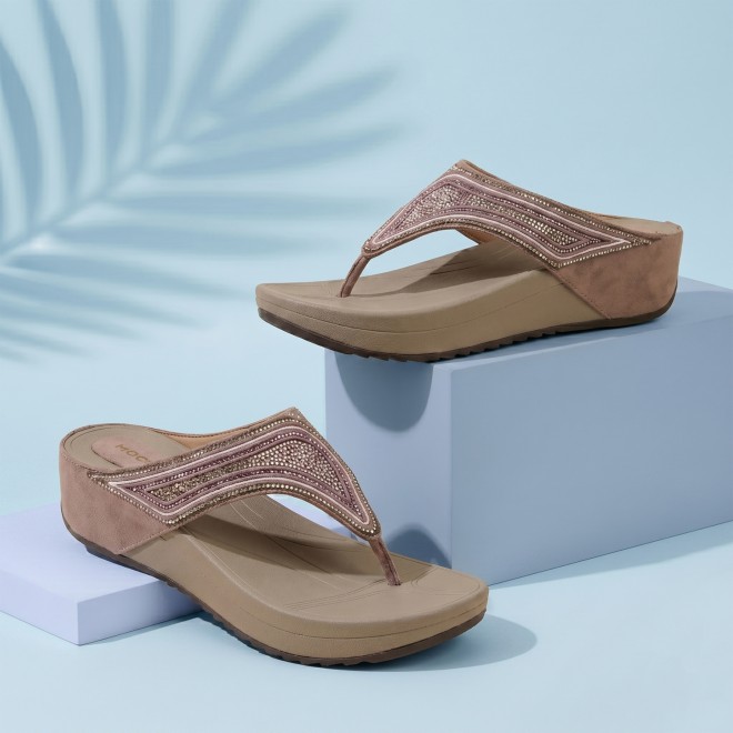 Mochi Women Beige Casual Slippers