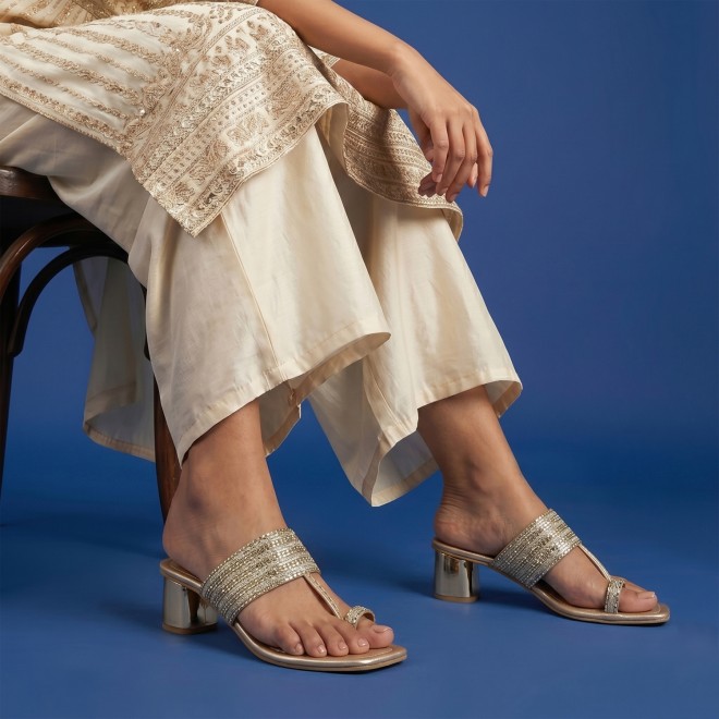 Mochi Women Gold Ethnic Slip Ons (SKU: 32-1183-15-35)