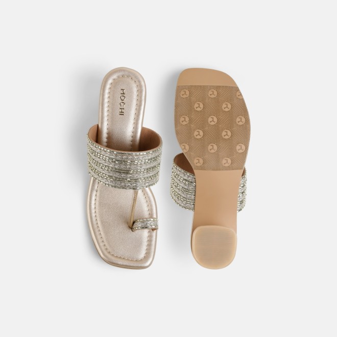 Mochi Women Gold Ethnic Slip Ons (SKU: 32-1183-15-35)