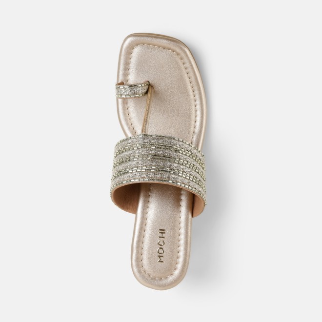 Mochi Women Gold Ethnic Slip Ons (SKU: 32-1183-15-35)