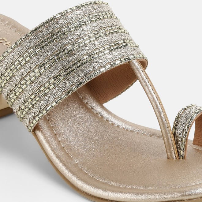 Mochi Women Gold Ethnic Slip Ons (SKU: 32-1183-15-35)