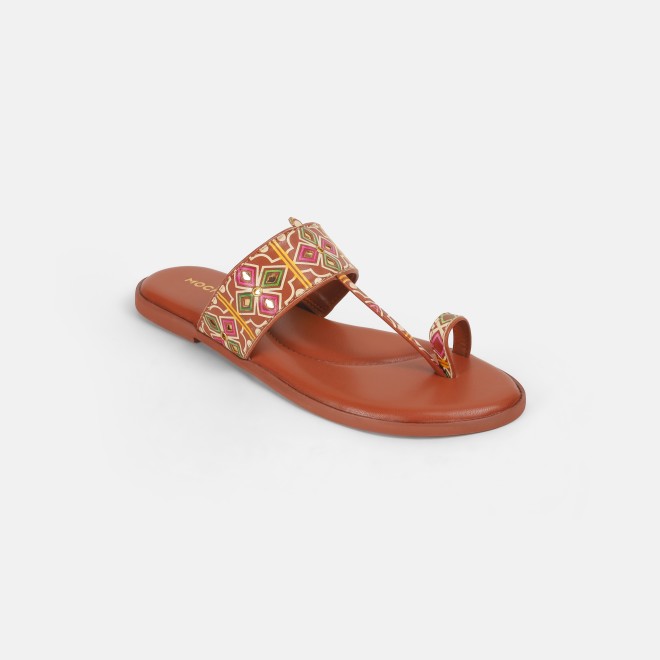 Mochi Women Tan Ethnic Slippers