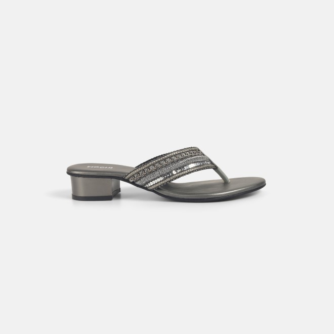 Mochi Women Gun-metal Ethnic Slippers (SKU: 32-1218-29-36)