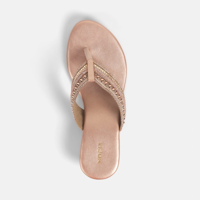 Mochi Women Rose-gold Ethnic Slippers (SKU: 32-1218-52-36)