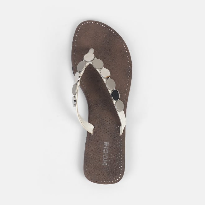 Mochi Women Silver Casual Slippers (SKU: 32-1220-27-37)