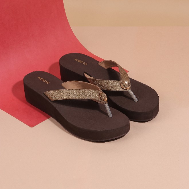 Mochi Women Antique-Gold Casual Slippers