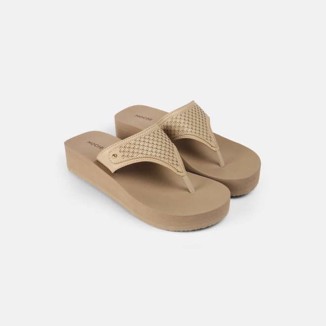 Mochi Women Beige Casual Slippers (SKU: 32-1351-20-36)