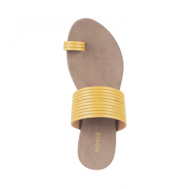 Mochi Women Yellow Casual Slip Ons (SKU: 32-1359-33-38)