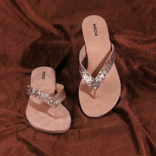 Mochi Women Rose-Gold Casual Slippers