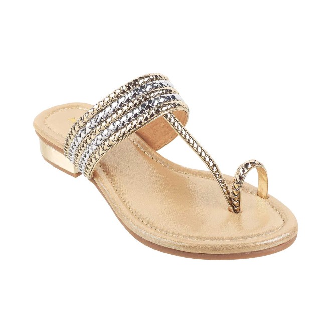 Mochi Women Gold Ethnic Slip Ons (SKU: 32-1422-15-36)