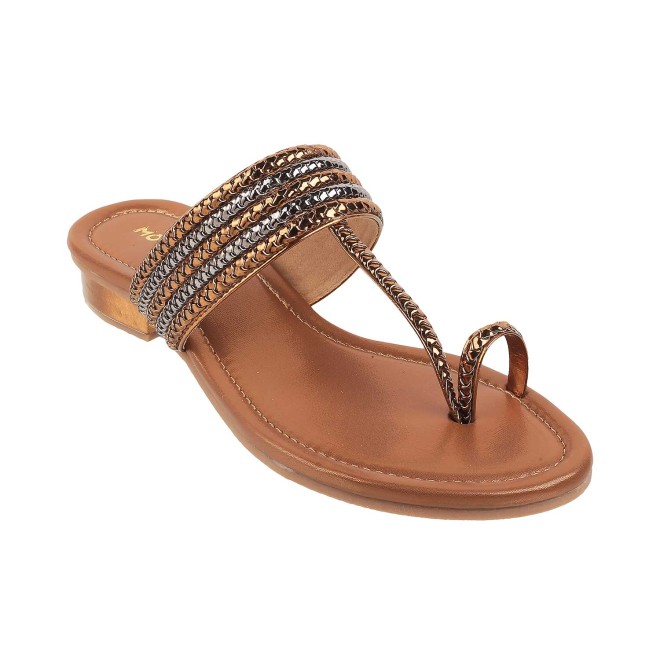 Mochi Women Antique-Gold Ethnic Slip Ons (SKU: 32-1422-28-36)