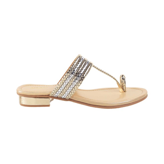 Mochi Women Gold Ethnic Slip Ons (SKU: 32-1422-15-36)