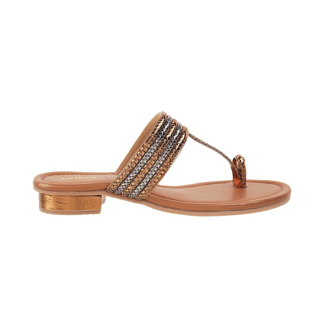 Mochi Women Antique-Gold Ethnic Slip Ons (SKU: 32-1422-28-36)