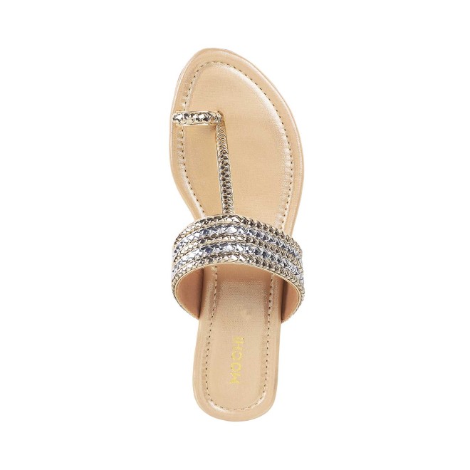 Mochi Women Gold Ethnic Slip Ons (SKU: 32-1422-15-36)