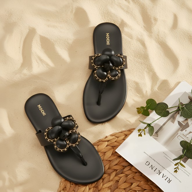 Mochi Women Black Casual Slippers