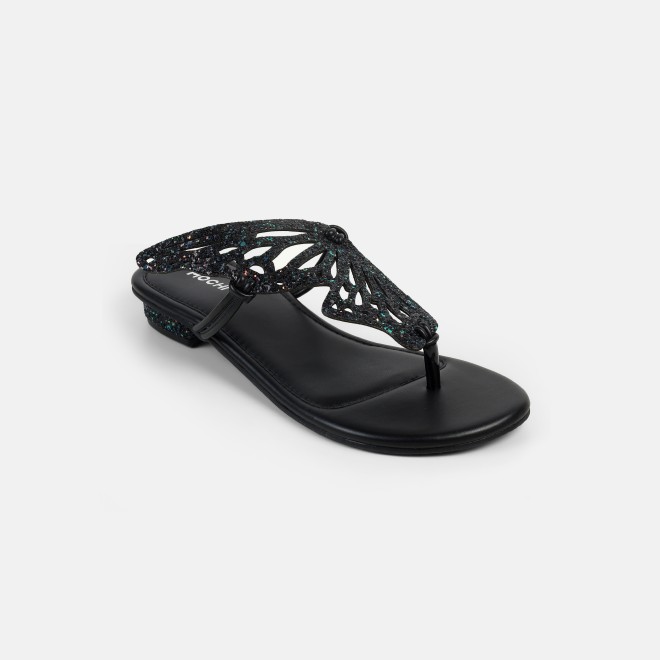 Mochi Women Black Ethnic Slippers