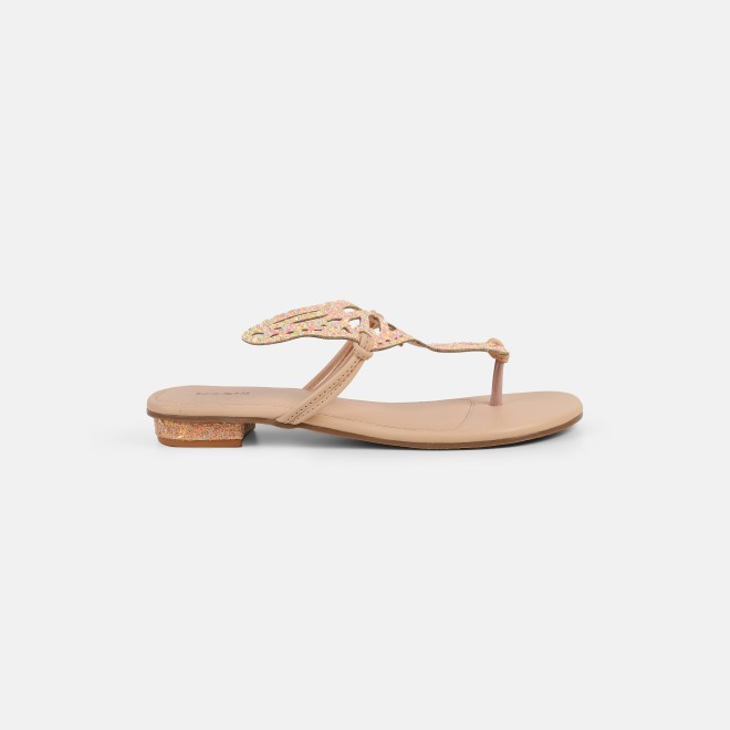 Mochi Women Peach Ethnic Slippers (SKU: 32-1465-80-39)