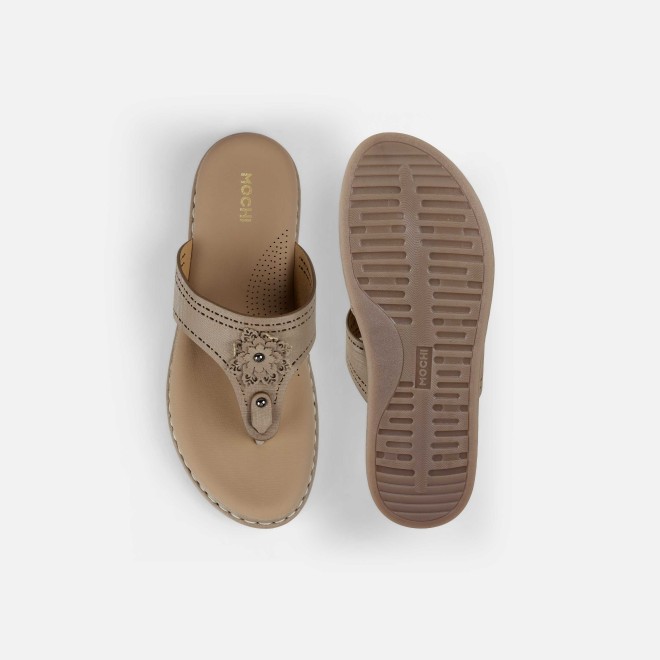 Mochi Women Beige Casual Slippers (SKU: 32-1467-20-36)