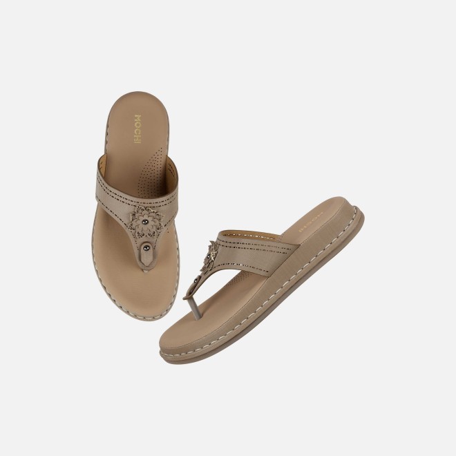 Mochi Women Beige Casual Slippers (SKU: 32-1467-20-36)