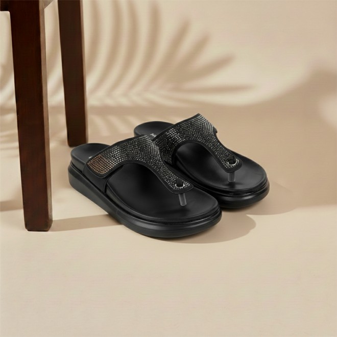 Mochi Women Black Casual Slippers