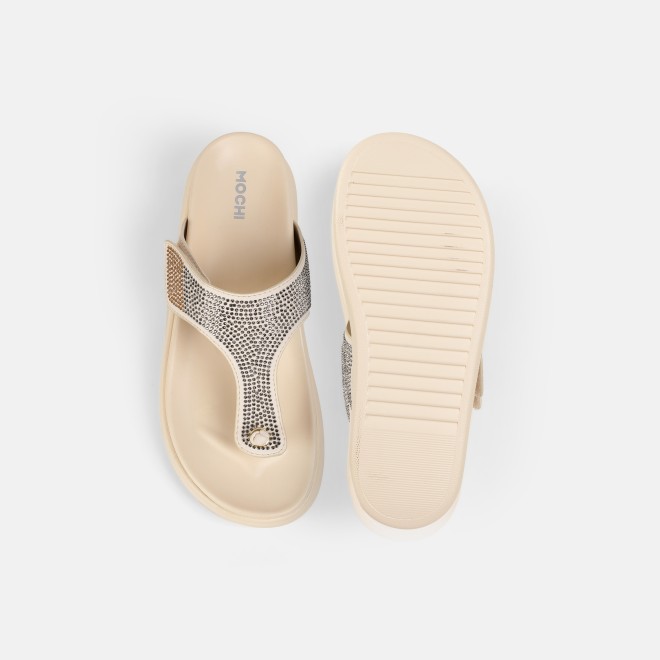 Mochi Women Beige Casual Slippers (SKU: 32-1473-20-36)