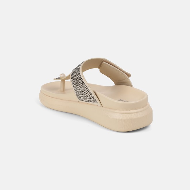 Mochi Women Beige Casual Slippers (SKU: 32-1473-20-36)