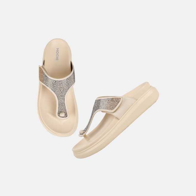 Mochi Women Beige Casual Slippers (SKU: 32-1473-20-36)