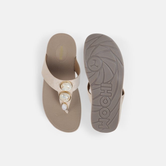 Mochi Women Beige Casual Slippers (SKU: 32-1502-20-36)