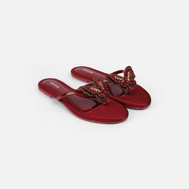 Mochi Women Maroon Casual Slippers (SKU: 32-1506-44-38)