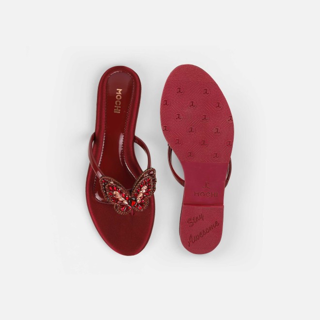 Mochi Women Maroon Casual Slippers (SKU: 32-1506-44-38)