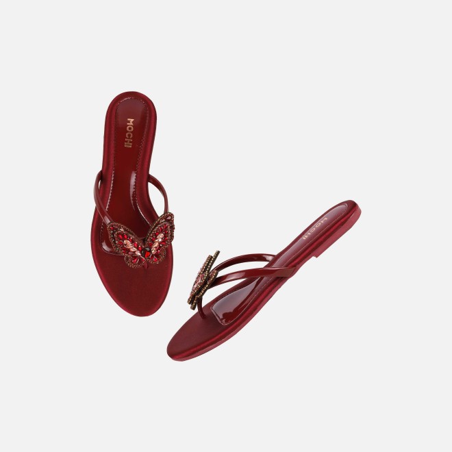 Mochi Women Maroon Casual Slippers (SKU: 32-1506-44-38)