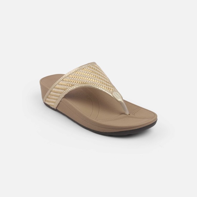 Mochi Women Gold Casual Slippers