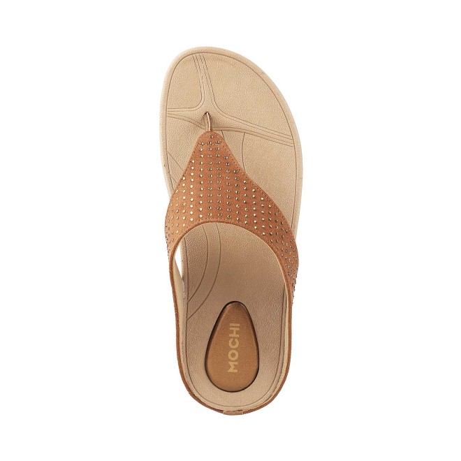 Mochi Women Tan Casual Slippers (SKU: 32-1555-23-36)