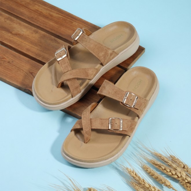 Mochi Women Tan Casual Slippers