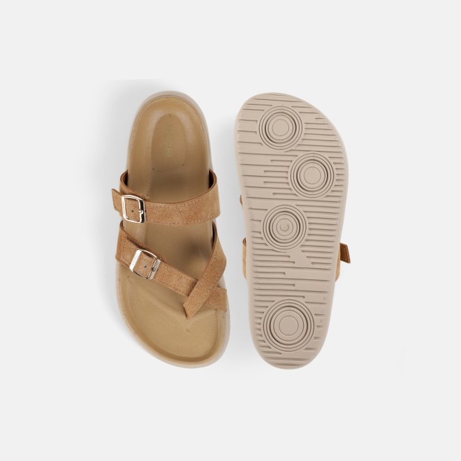 Mochi Women Tan Casual Slippers (SKU: 32-1572-23-36)