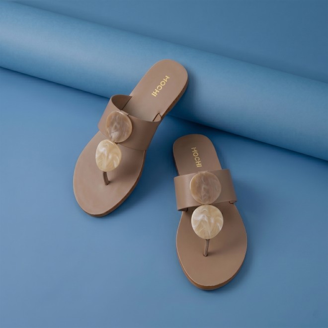 Mochi Women Beige Casual Slippers