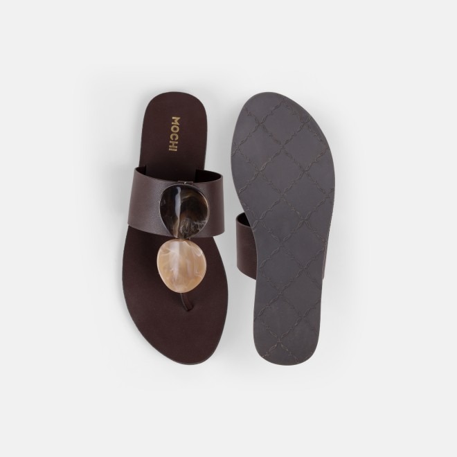 Mochi Women Brown Casual Slippers (SKU: 32-1576-12-36)