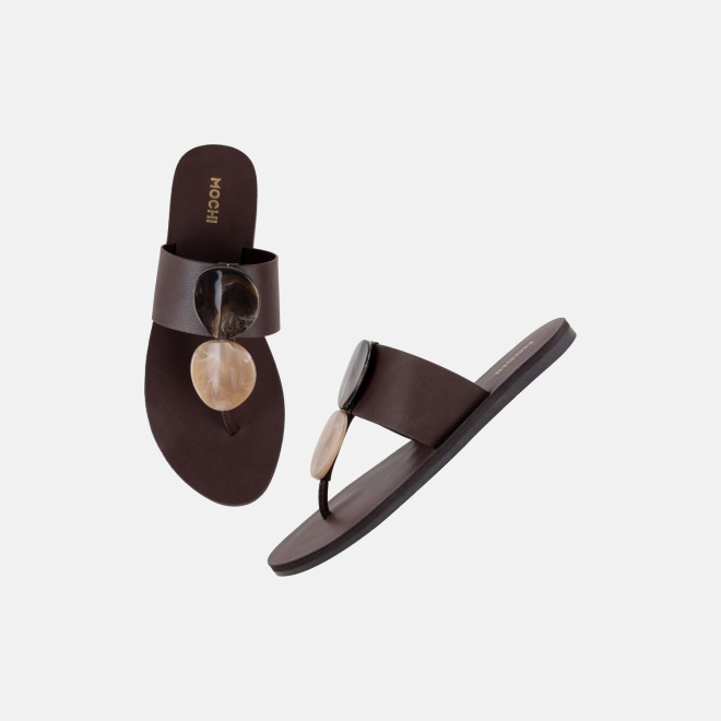 Mochi Women Brown Casual Slippers (SKU: 32-1576-12-36)