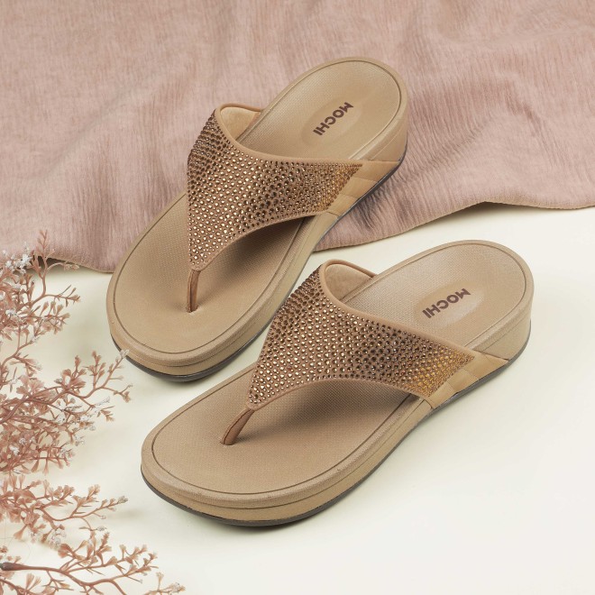 Mochi Women Antic-gold Casual Slippers