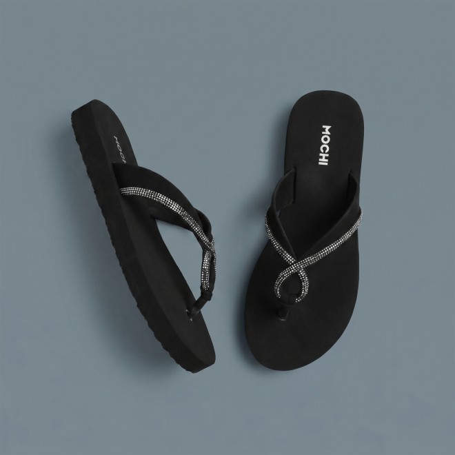 Mochi Women Black Casual Slippers